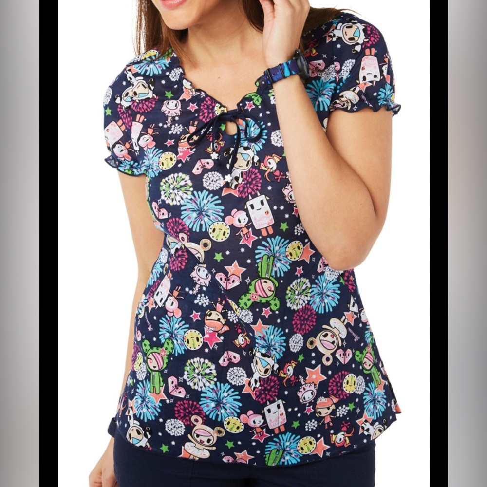 Tokidoki by Koi Fireworks Design Scrub Top